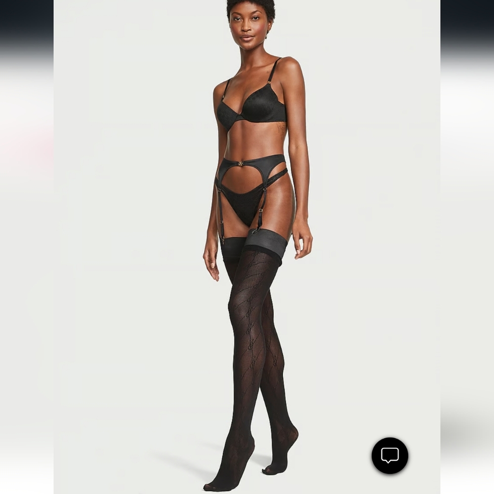 Last Pair…NEW Victoria's Secret Black Patterned Thigh High Stockings Size M